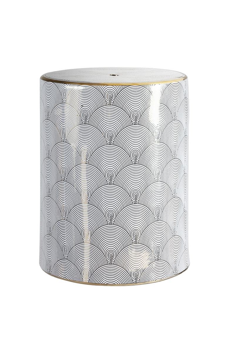 JONATHAN Y Fish Scale 17" Modern Ceramic Garden Stool, Main, color, White/Gold