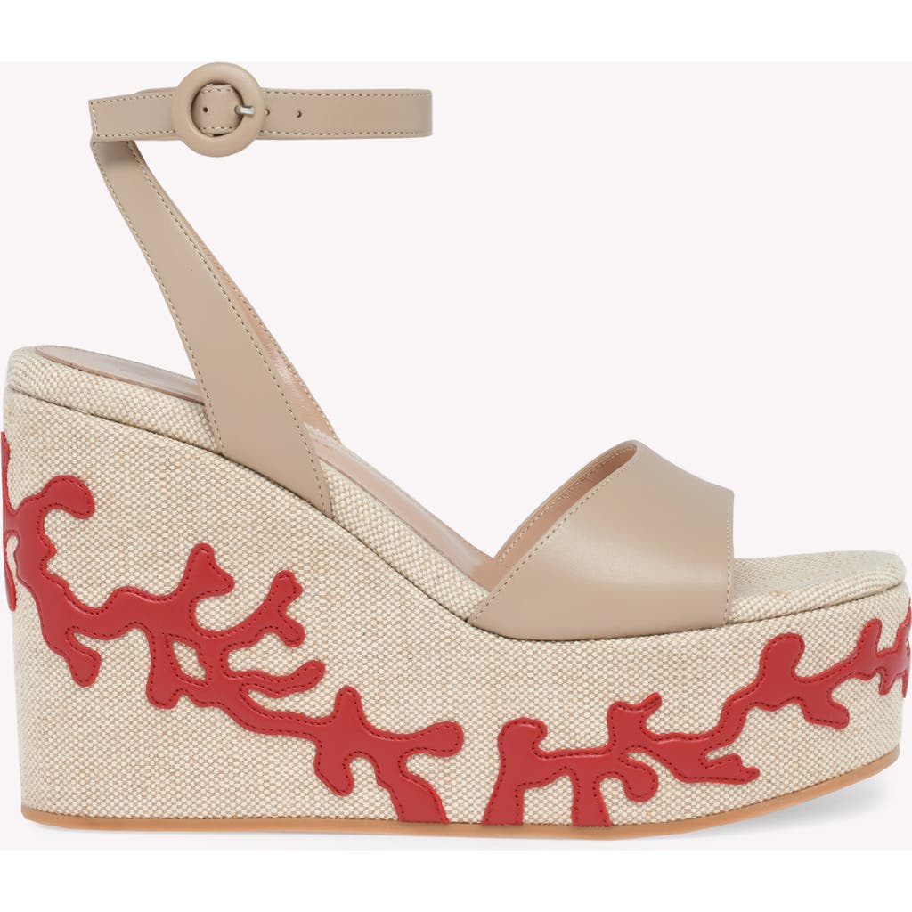 Gianvito Rossi 60mm Coral Leather And Canvas Wedge Sandals In Neutral