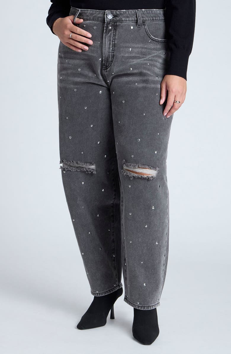 ELOQUII Studded Rip Slouchy Jeans, Main, color, 