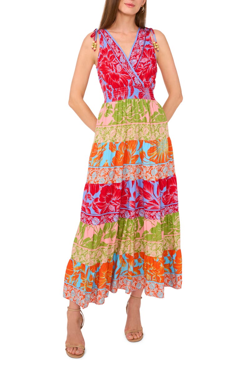 Print Beaded Tiered Maxi Dress, Main, color, SHELL PINK
