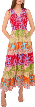 Vince Camuto Print Beaded Tiered Maxi Dress