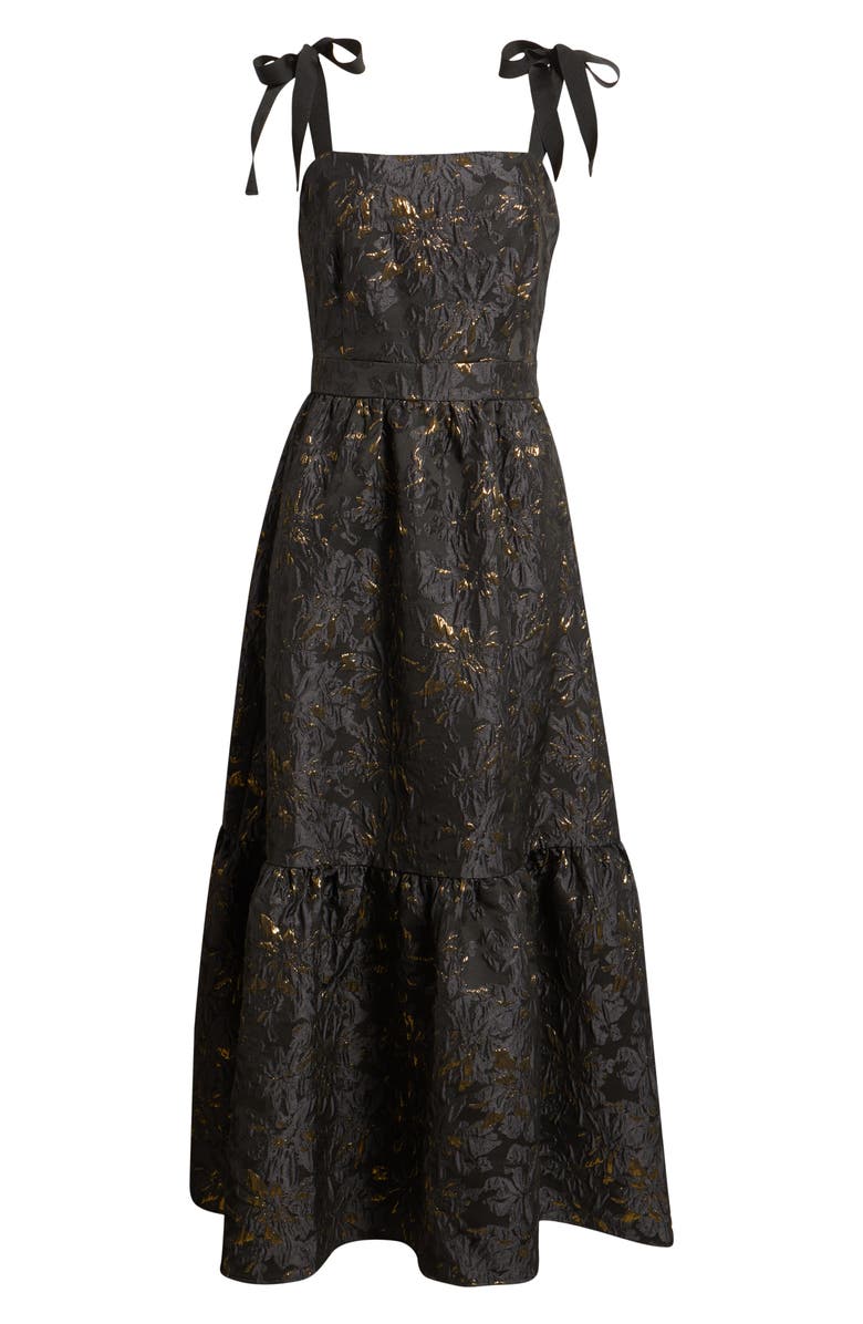 Chelsea28 Tiered Floral Brocade Tie Strap Maxi Dress, Alternate, color, Black Multi Floral Brocade