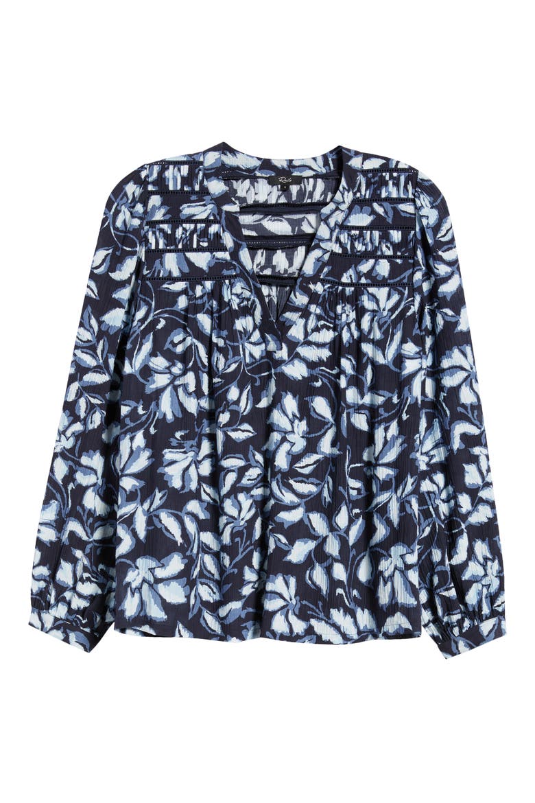 Asta Floral Split Neck Top, Alternate, color, NAVY JASMINE