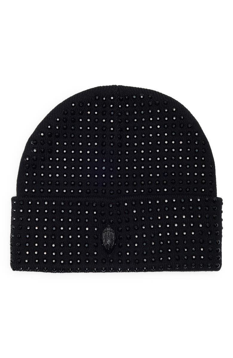 Kurt Geiger London Crystal Eagle Embellished Beanie, Main, color, Black