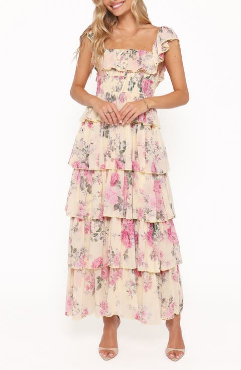 Belle Swiss Dot Tulle Tiered Maxi Dress