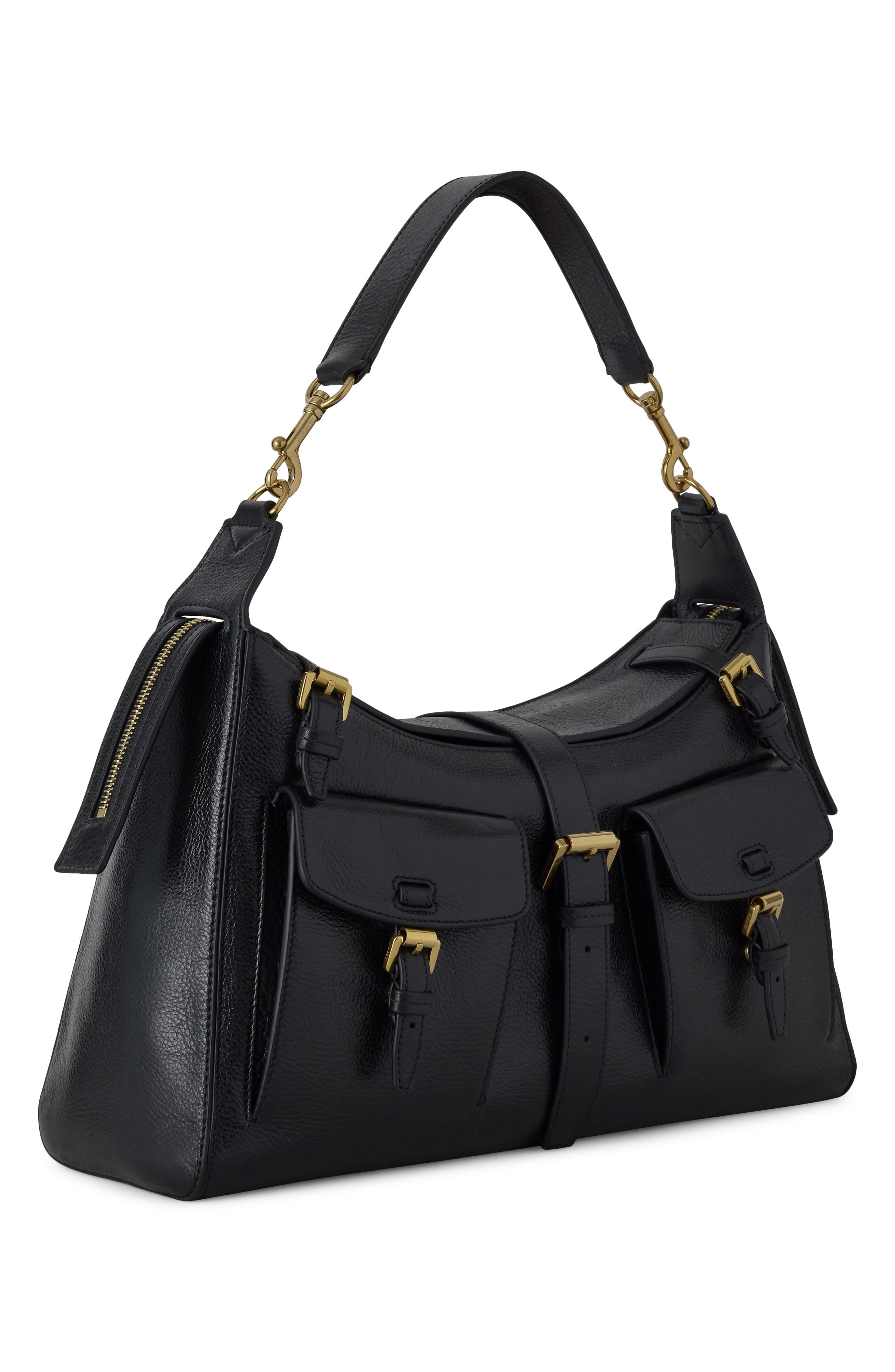 Small Roxanne Leather Shoulder Bag, Alternate, color, BLACK