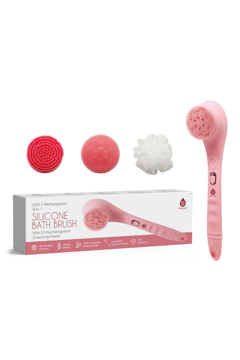 Silicone Bath Brush, Alternate, color, PINK