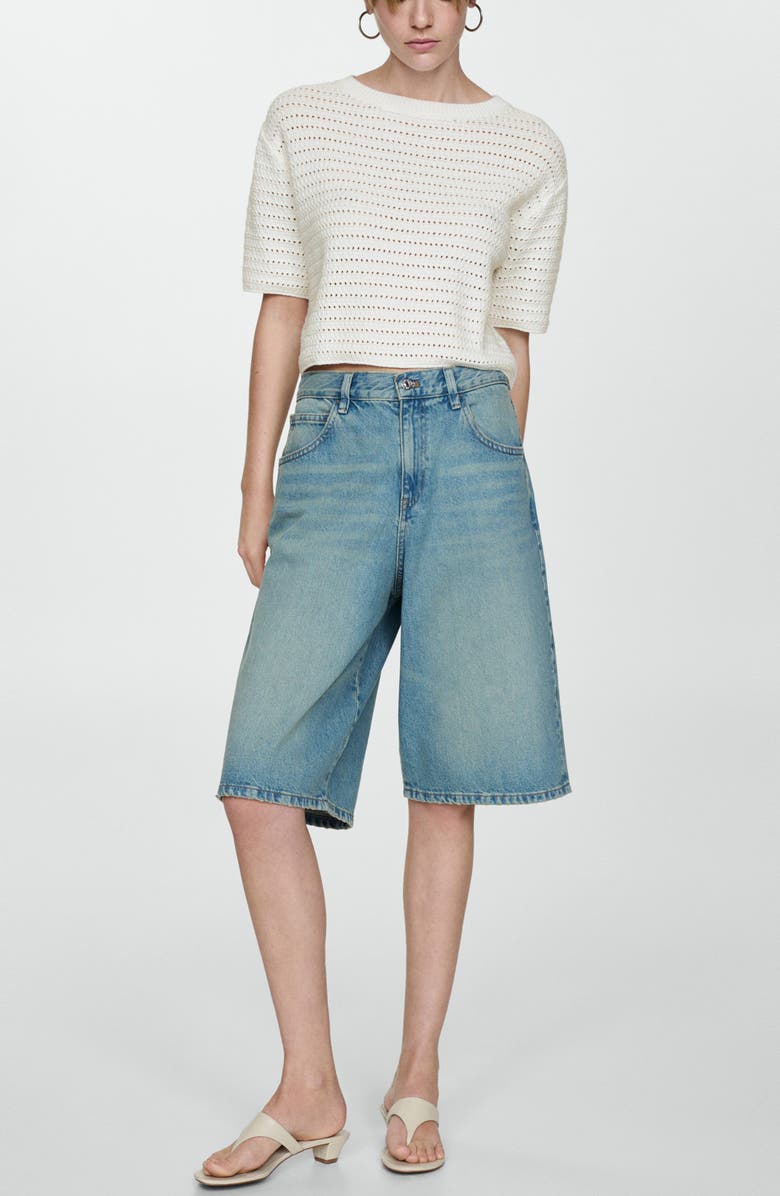 MANGO Open Stitch Short Sleeve Crop Cotton Sweater, Alternate, color, 