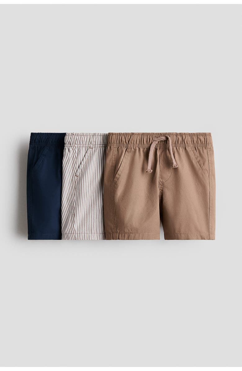 H&M 3-pack Cotton Shorts, Main, color, Light Brown/Navy Blue