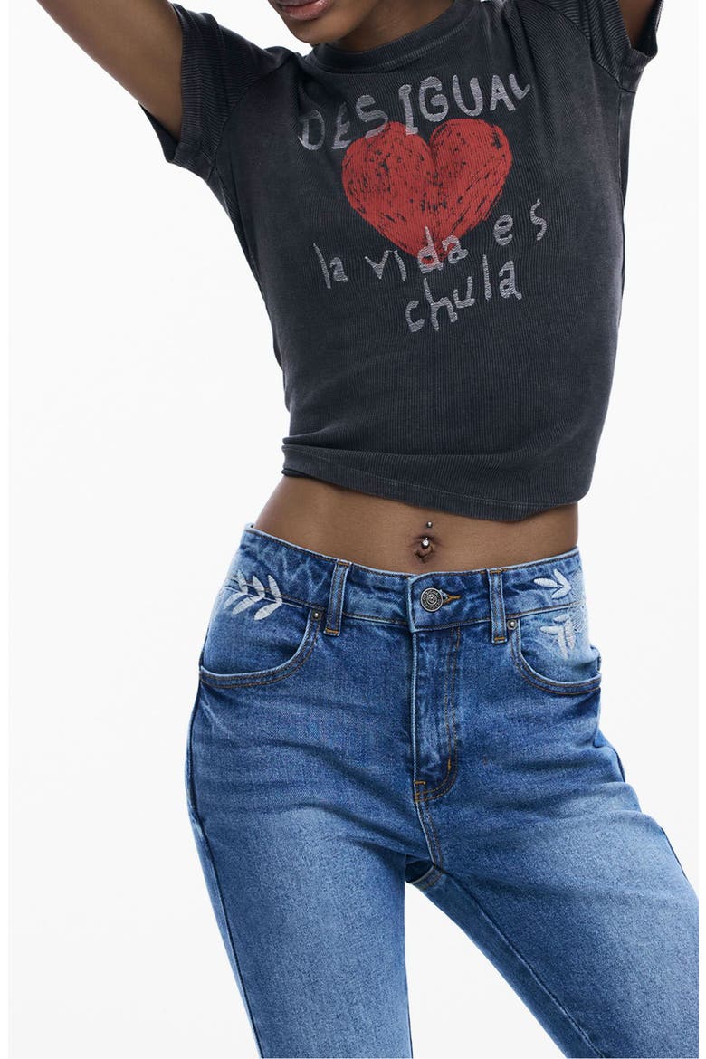 Embroidered Flare Jeans, Alternate, color, MEDIUM BLUE
