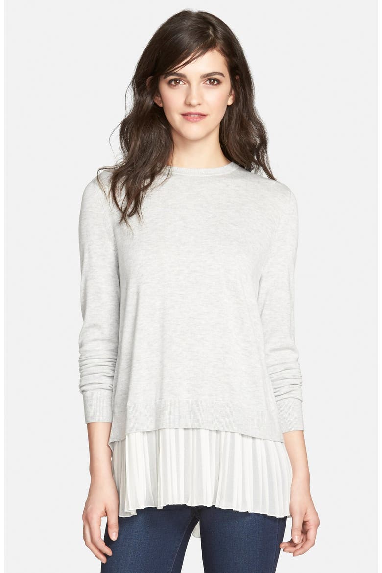 Pleated Hem Sweater, Main, color, GREY LT HEATHER- WHITE VAPOR