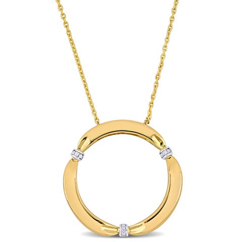 Diamond Circle Station Pendant Necklace 14k