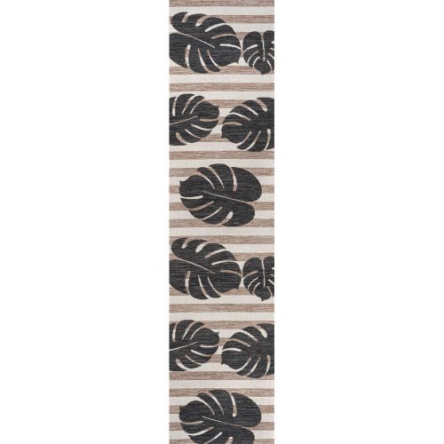 Jonathan Y Allison Classic Beach Stripe And Monstera Leaf Indoor/outdoor Area Rug