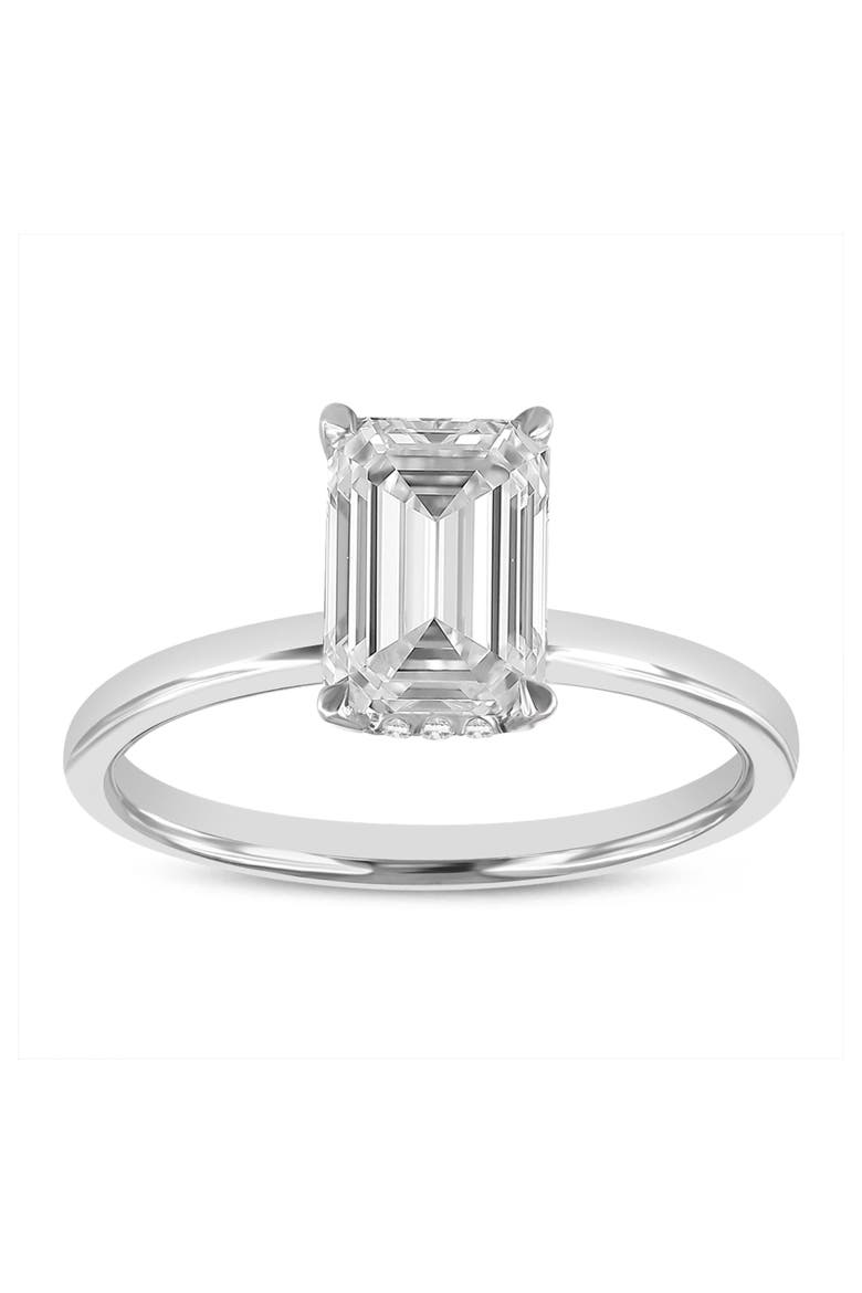 Delphine 14K White Gold Emerald Cut Lab Grown Diamond Hidden Halo Engagement Ring - 2.1 ctw, Main, color, 14K White Gold