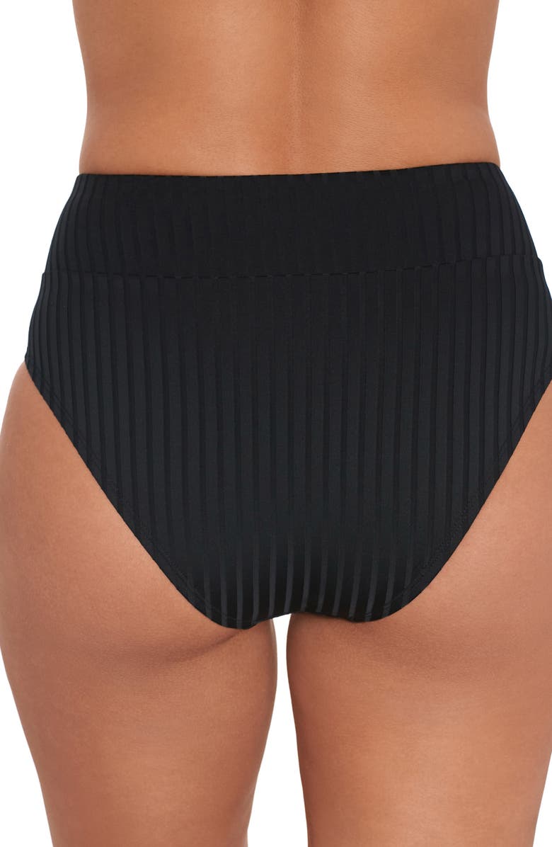 S3 Ribbed Banded High Waist Swim Bottoms, Alternate, color, Onyx Black