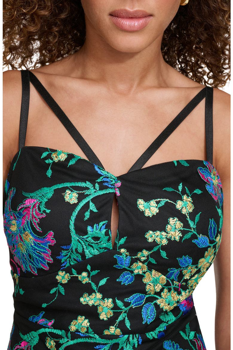 Floral Embroidered Mesh Sheath Dress, Alternate, color, BLACK MULTI