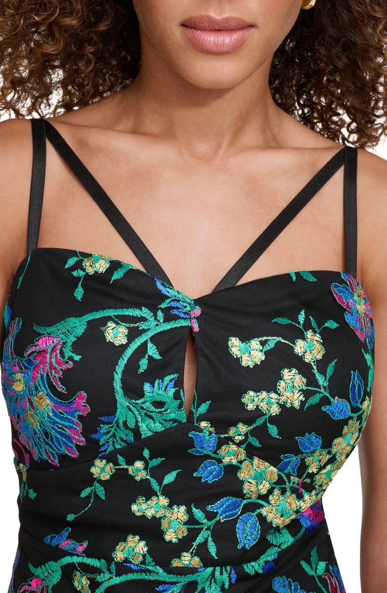 Siena Floral Embroidered Mesh Sheath Dress, Alternate, color, Black Multi