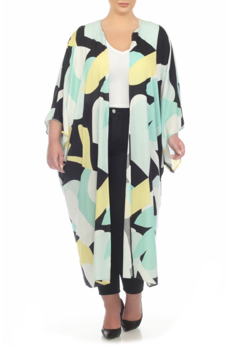 Abstract Print Ruana, Main, color, AQUA/ YELLOW