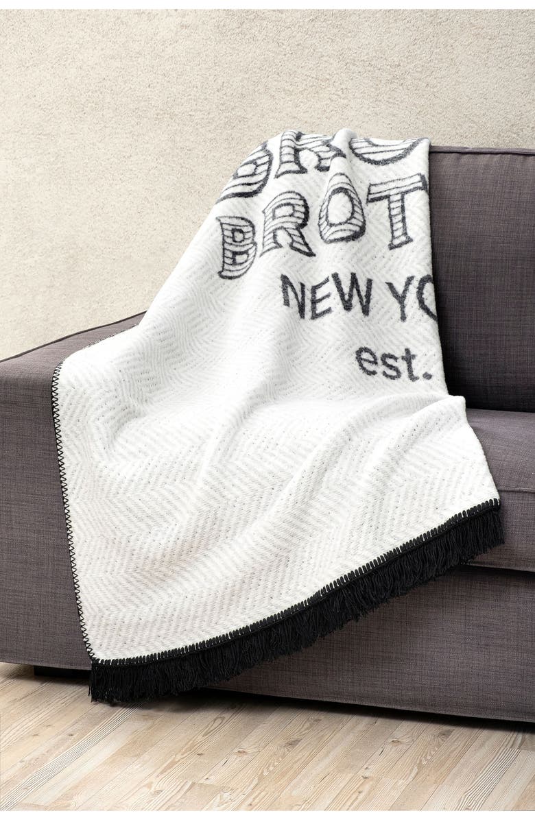 Brooks Brothers Logo Turkish Cotton Throw Blanket, Alternate, color, Black