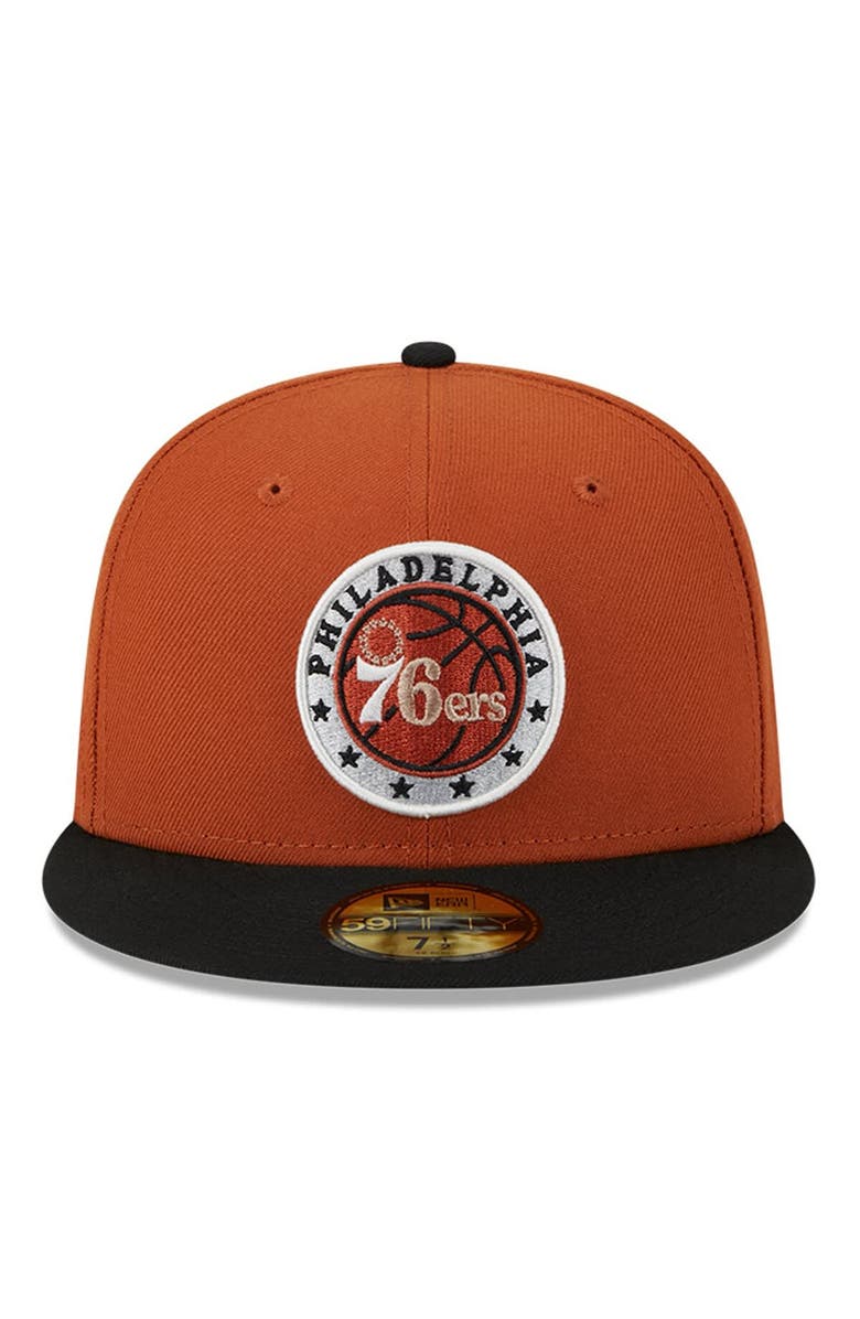 New Era Men's New Era Rust/Black Philadelphia 76ers Two-Tone 59FIFTY Fitted Hat, Alternate, color, Burnt Orange