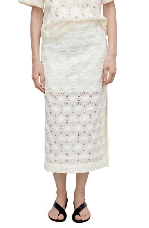 Mango Daisy Appliqué Midi Skirt In Ecru