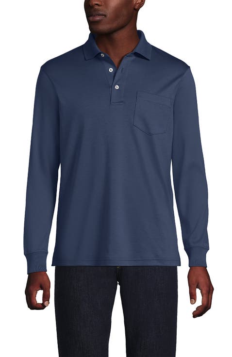 Long Sleeve Cotton Supima Polo Shirt with Pocket
