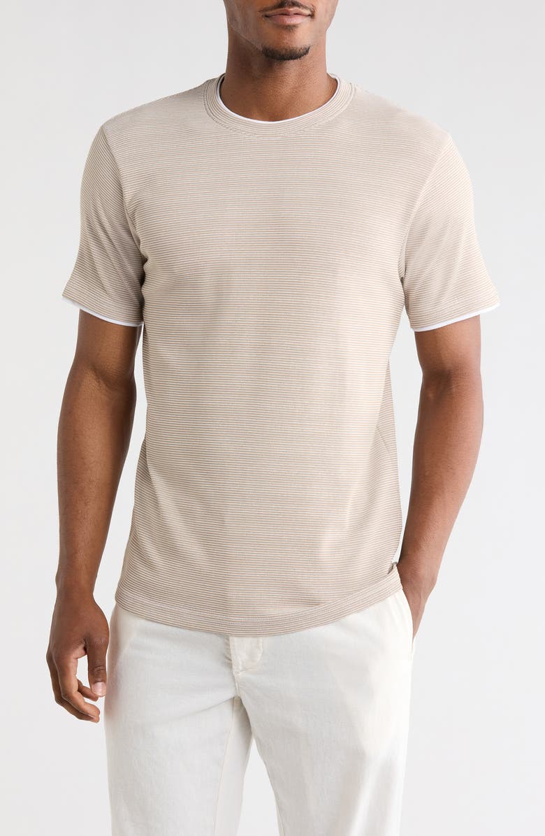 DENIM AND FLOWER Textured Horizontal Stripe T-Shirt, Main, color, Sand