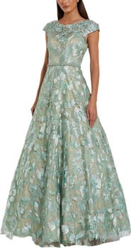 Mac Duggal Embellished Cap Sleeve High Neck Ballgown