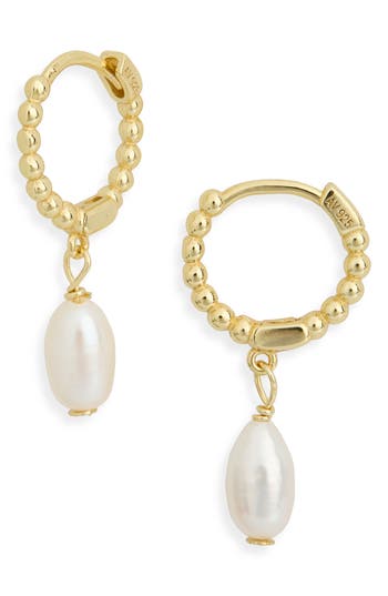 Argento Vivo Mini Freshwater Pearl Drop Beaded Huggie Hoop Earrings