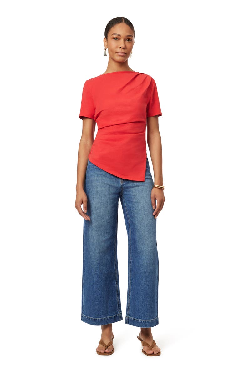 Scotch & Soda Gathered Asymmetric Tee, Alternate, color, Poinsettia
