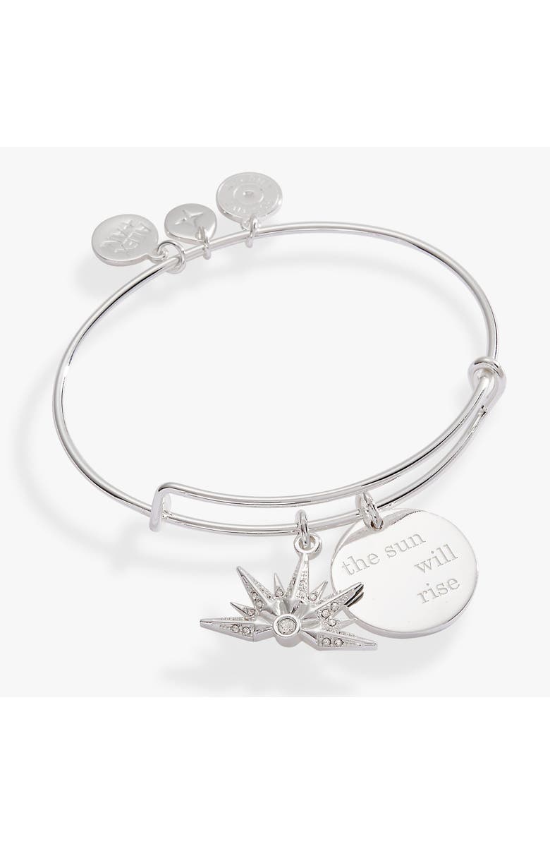 Alex and Ani The Sun Will Rise Duo Charm Bangle Bracelet, Main, color, Silver