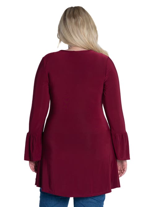 24seven Comfort Apparel Plus Size Long Bell Sleeve High Low  Tunic Top In Burgundy