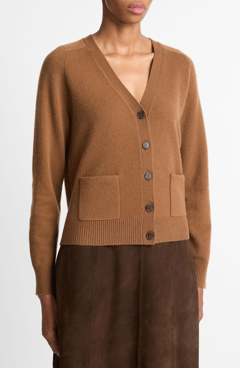 Vince Pocket Wool Blend Cardigan, Main, color, Cognac