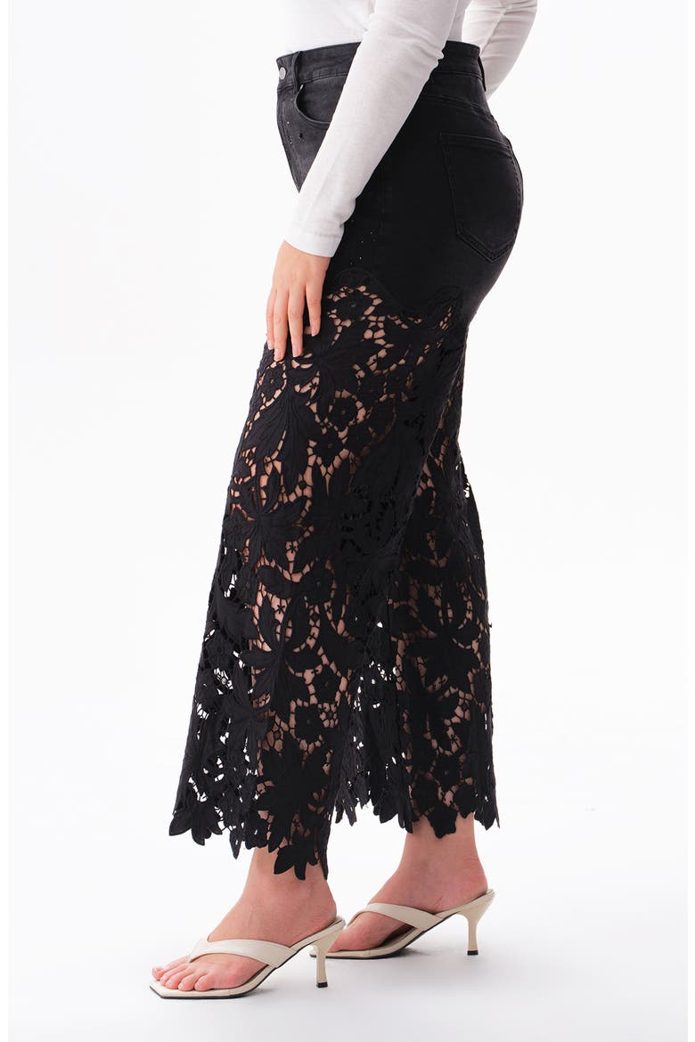 Crystal Embellished Lace Wide Leg Jeans, Alternate, color, INKGAUZE