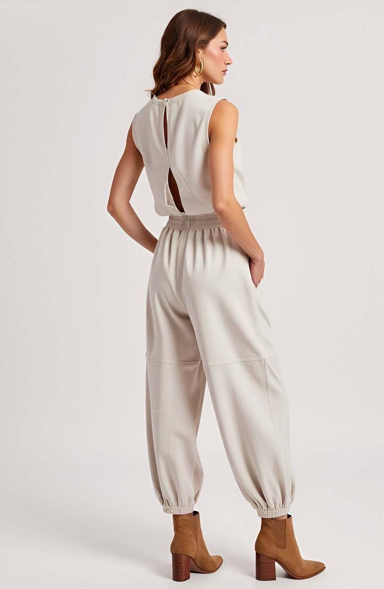 Modenaire Sleeveless Rib Knit Top and High Waist Jogger Set with Drawstring Waist, Alternate, color, 