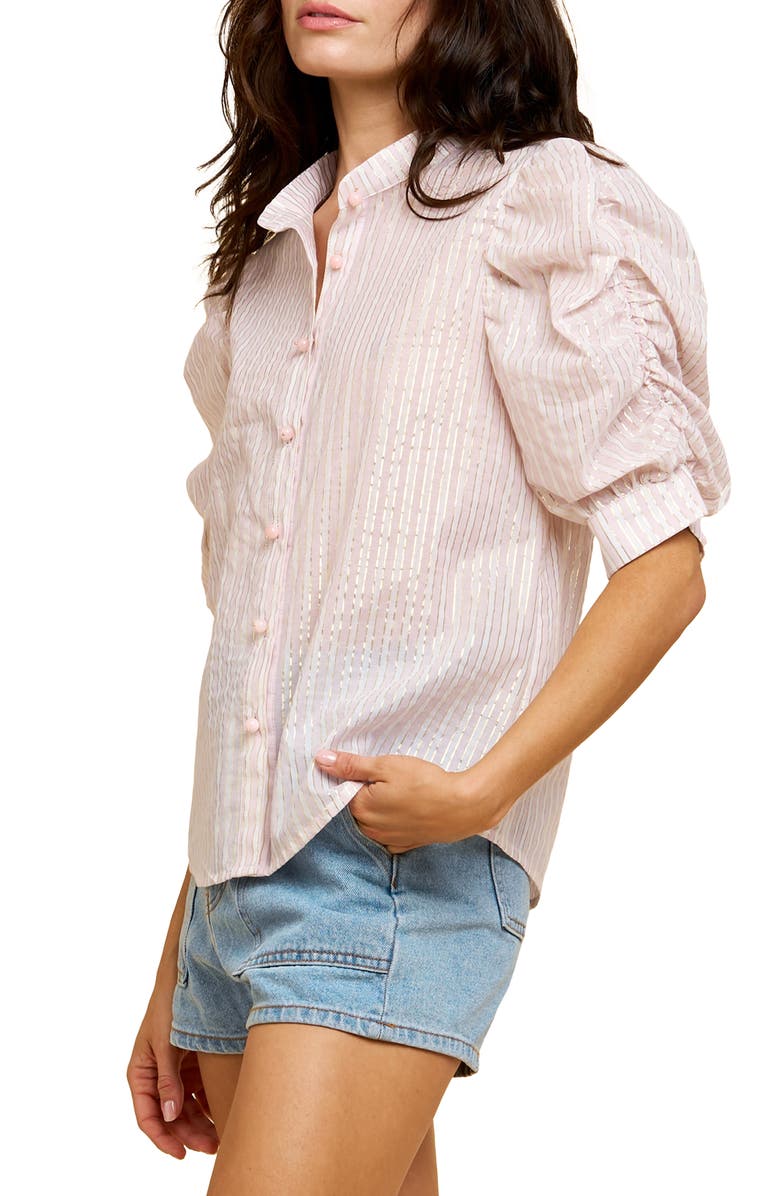 CIEBON Afina Metallic Puff Sleeve Shirt, Alternate, color, Blush