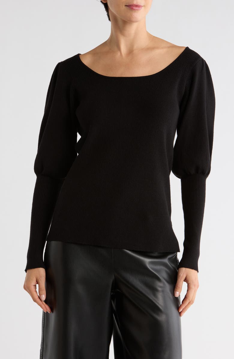 PATRIZIA LUCA Puff Sleeve Sweater, Main, color, Black