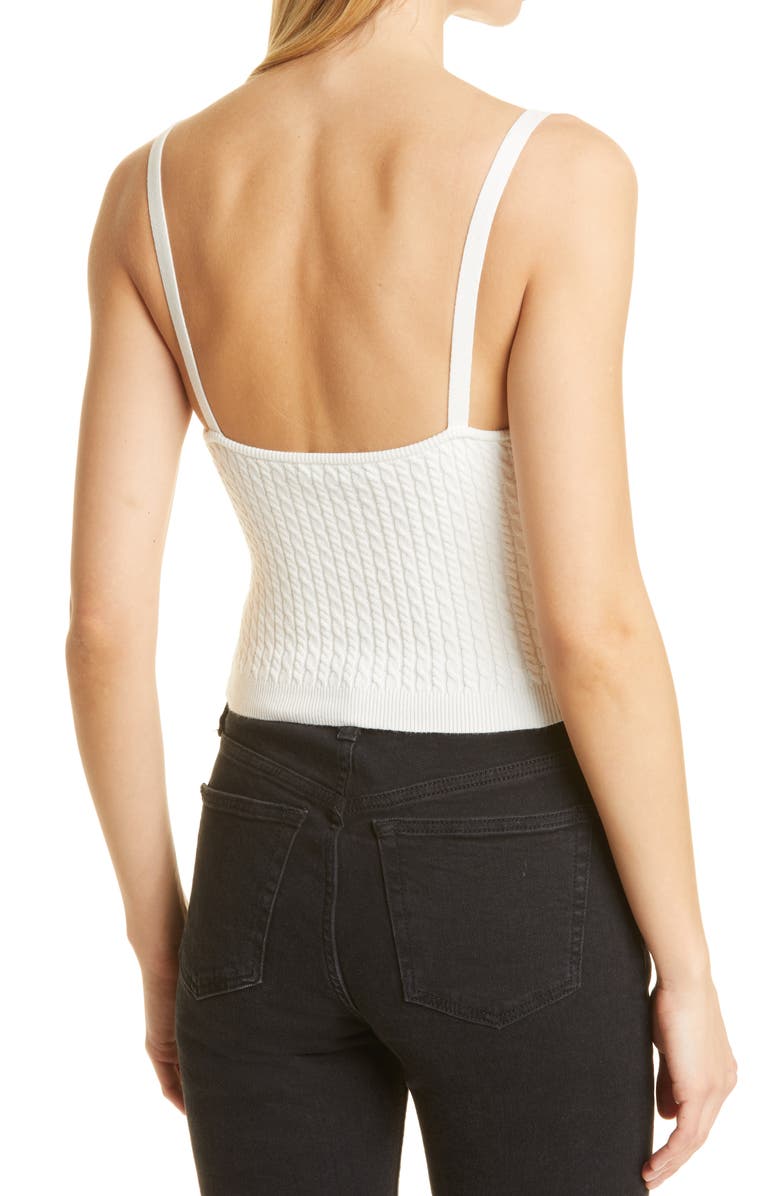 Alice + Olivia Kenna Cable Crop Cotton Sweater Tank, Alternate, color, Soft White