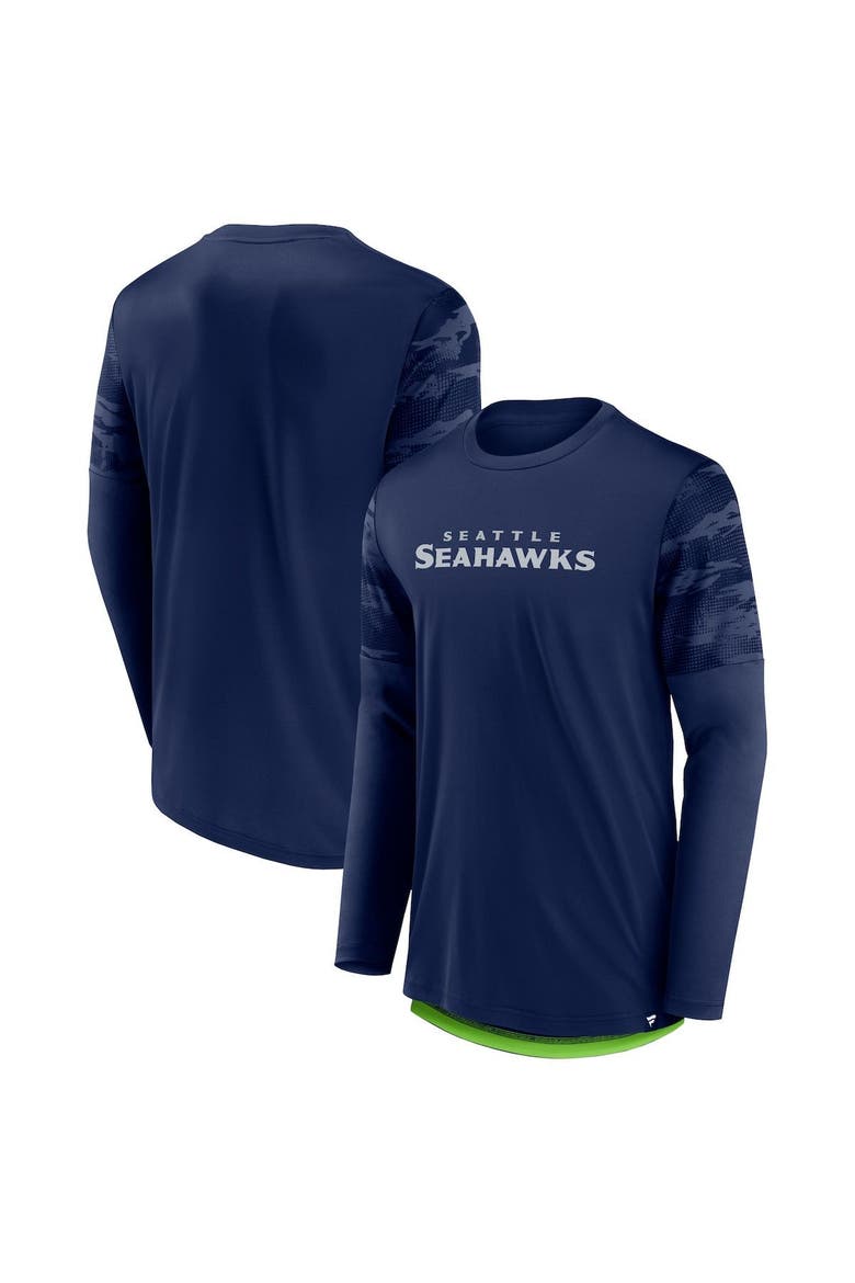 Men's Fanatics Branded College Navy/Neon Green Seattle Seahawks Square Off Long Sleeve T-Shirt, Main, color, Navy