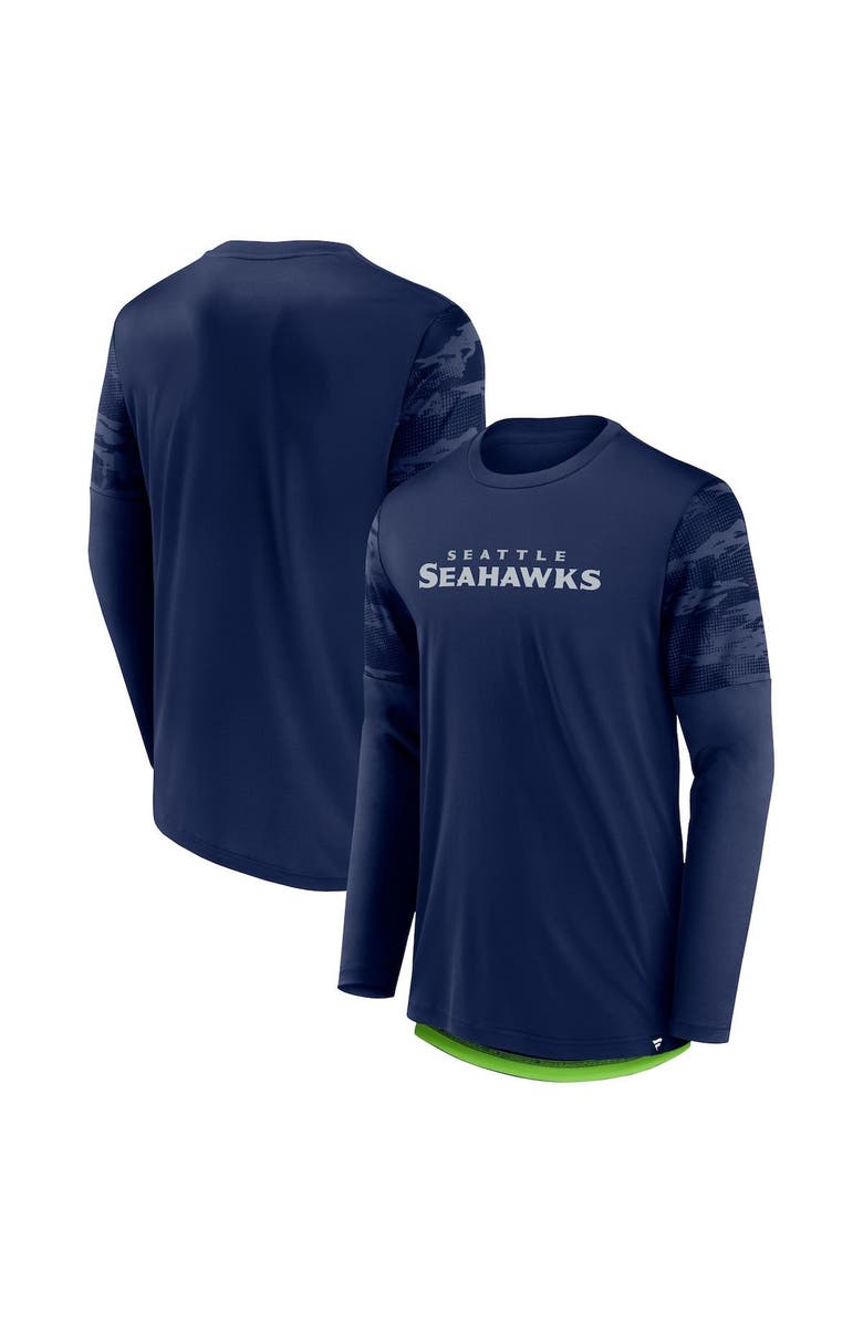 FANATICS Men's Fanatics Branded College Navy/Neon Green Seattle Seahawks Square Off Long Sleeve T-Shirt, Main, color,
