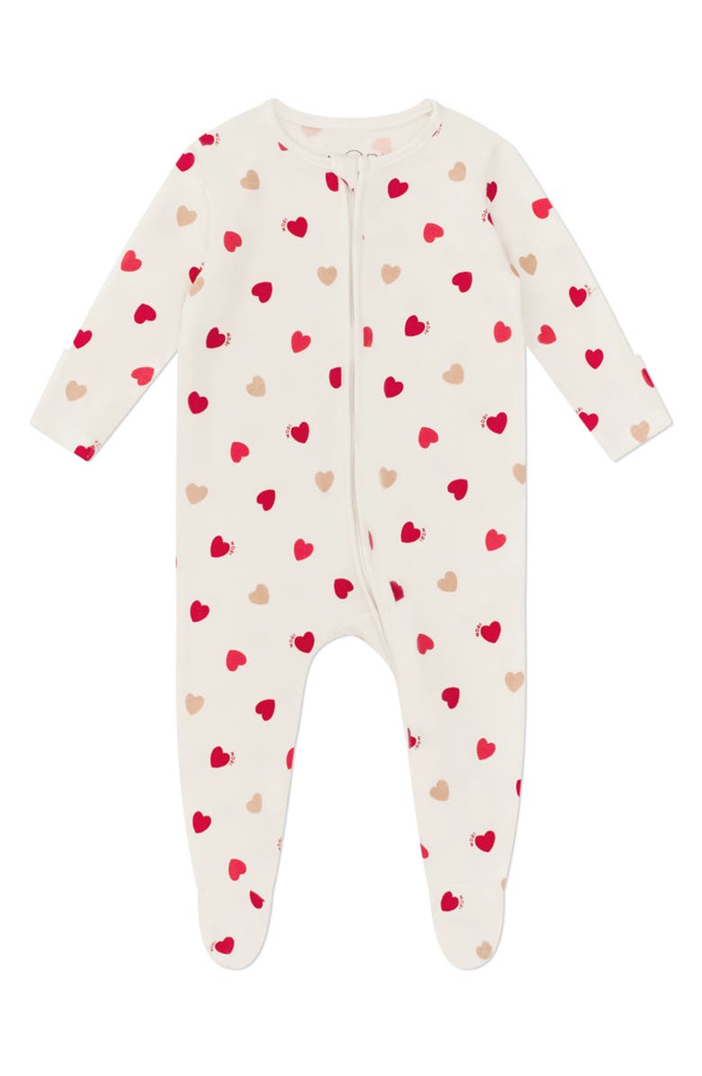 MORI Print Zip One-Piece Footie Pajamas, Main, color, Hearts And Cream