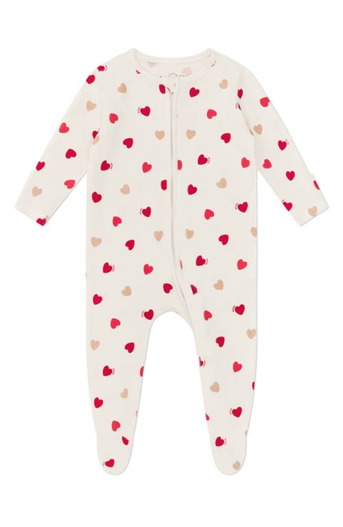 Mori Print Zip One-piece Footie Pajamas In Hearts And Cream
