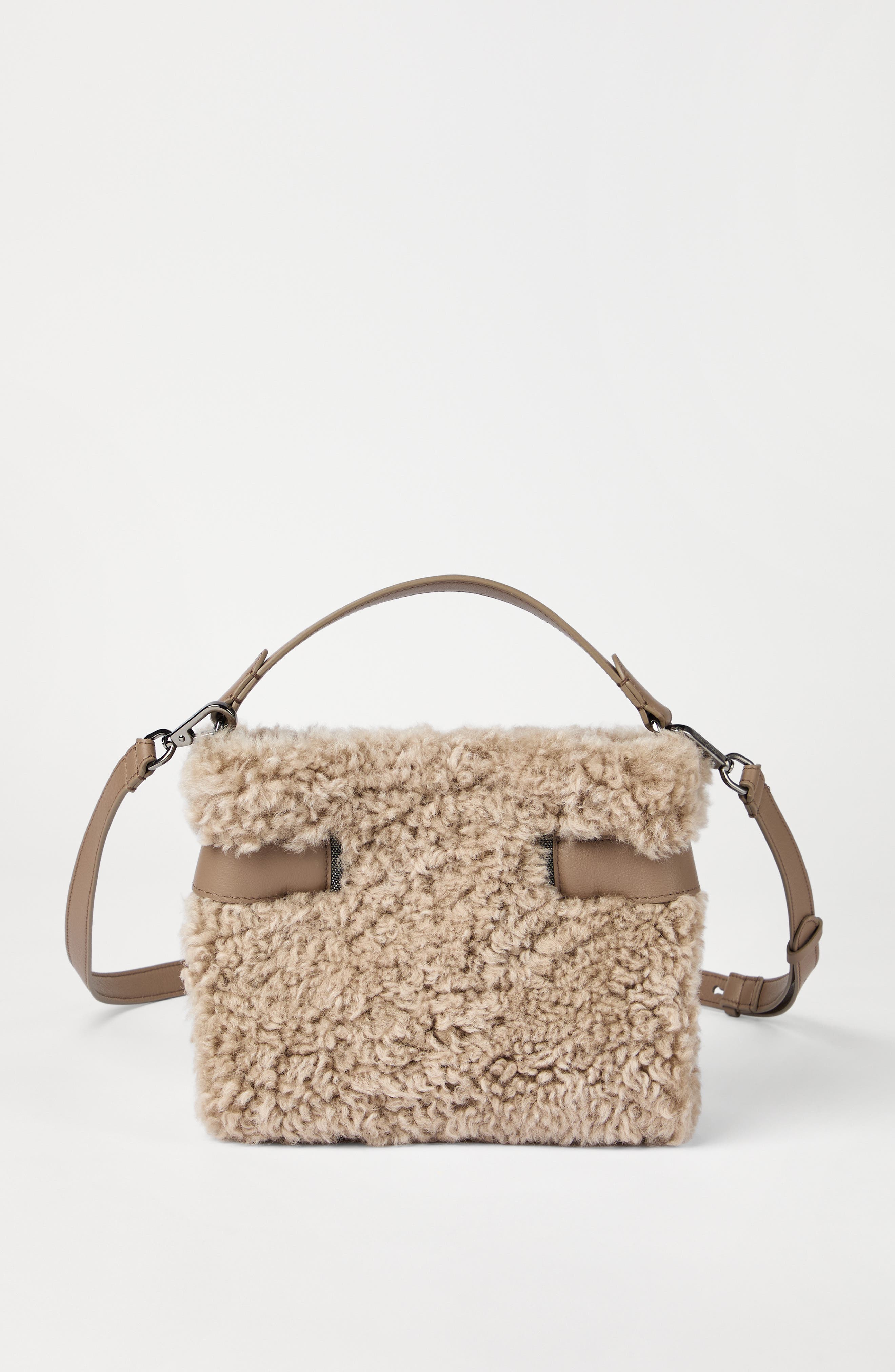 Brunello Cucinelli Small Top-Handle Essence bag, Alternate, color, Beige