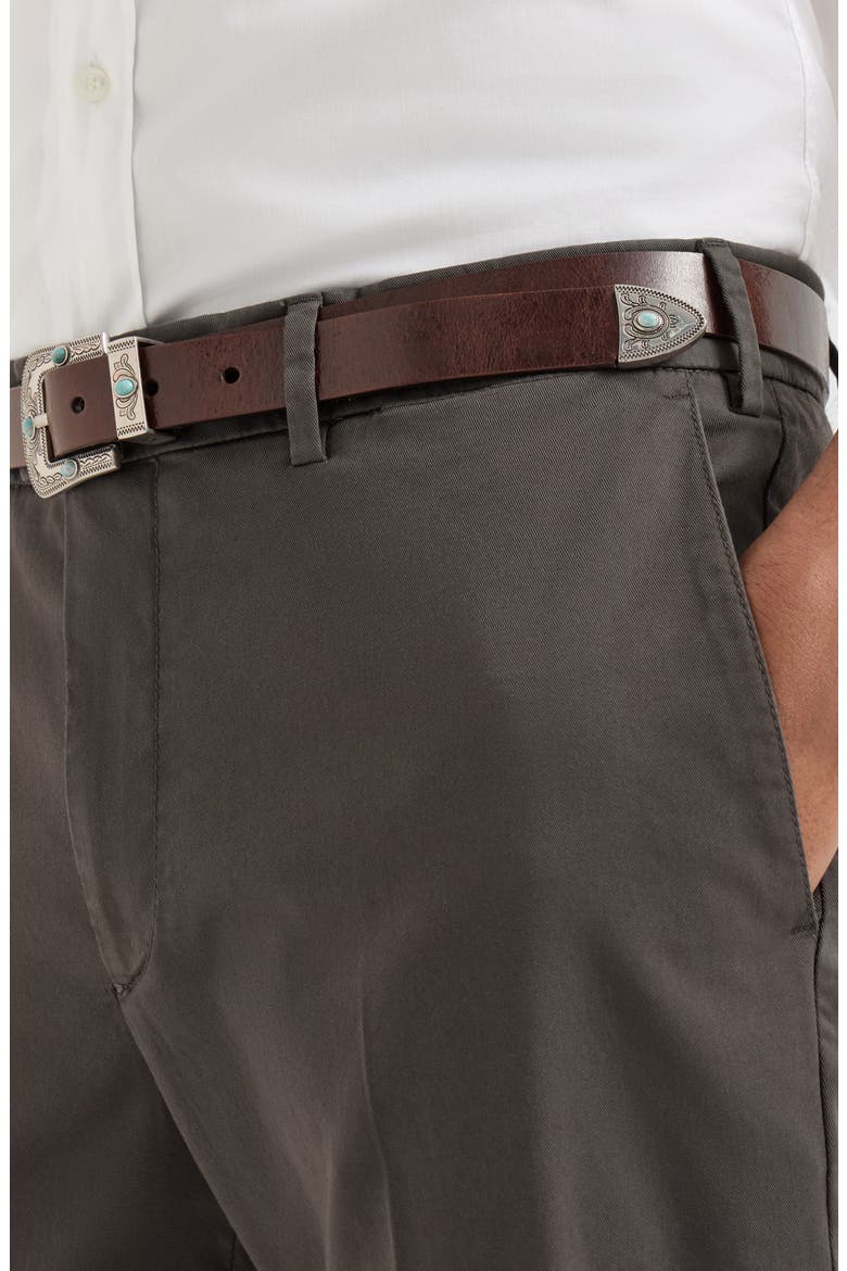 Garment-dyed Italian fit trousers in American Pima comfort cotton gabardine, Alternate, color, Brown