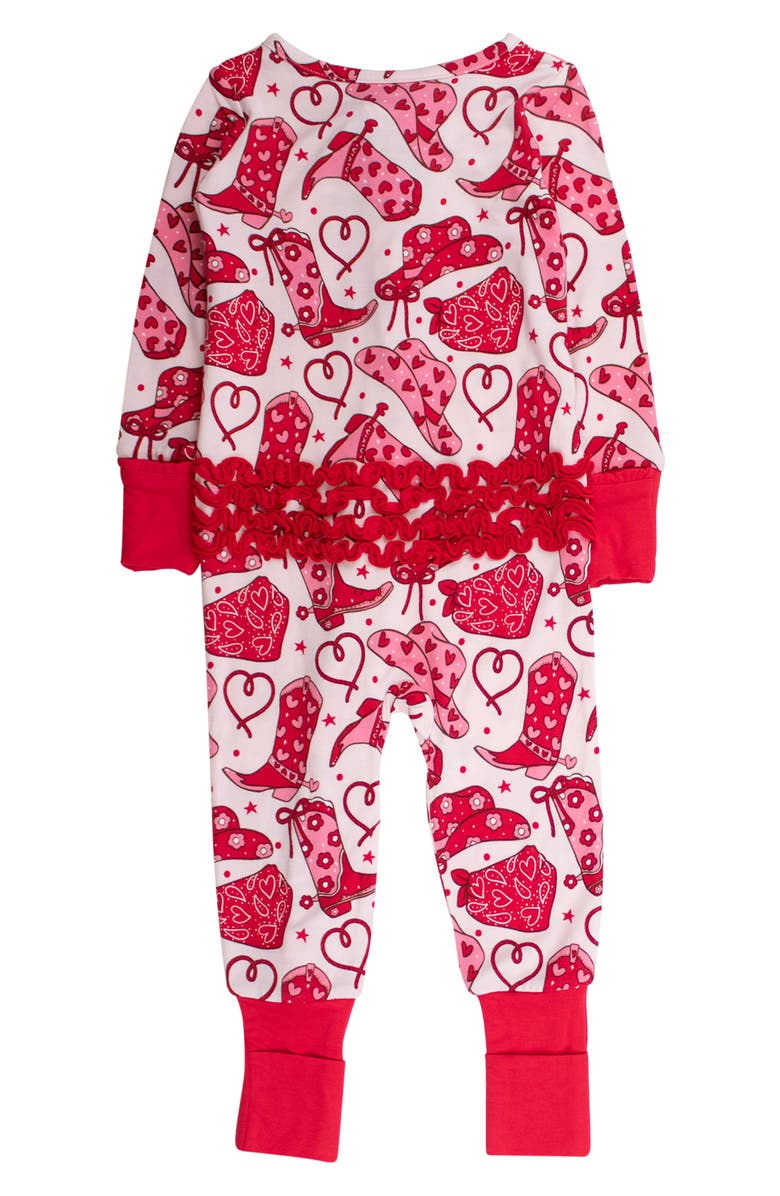 RuffleButts Lasso Love Zip Convertible One-Piece Pajamas, Alternate, color, Pink