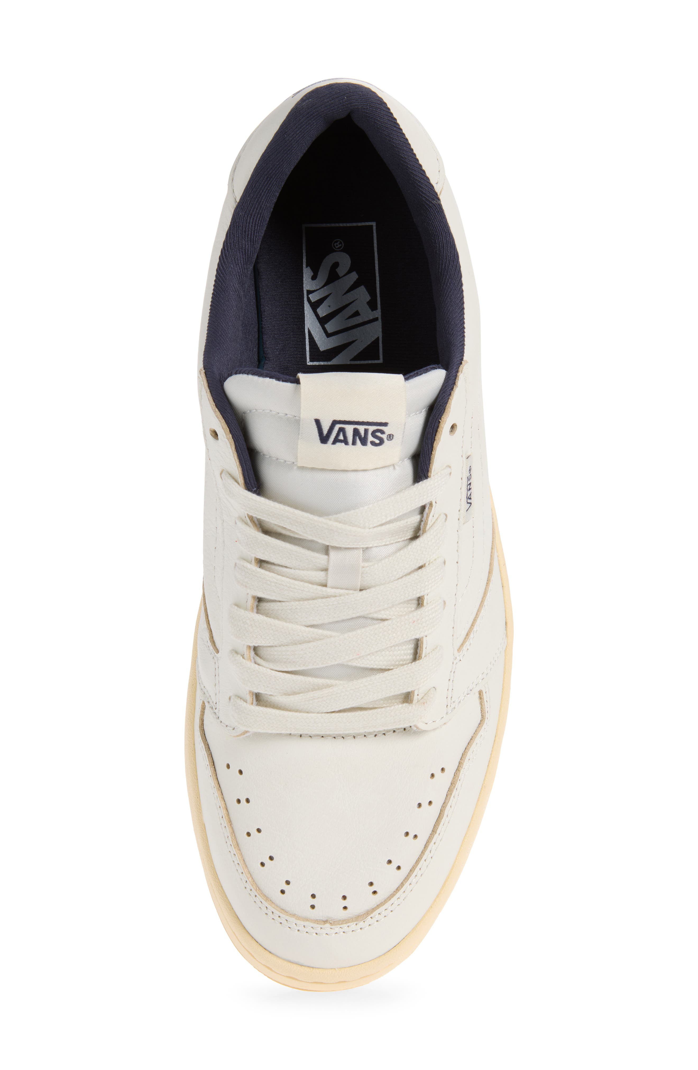 Court Low Leather Sneaker, Alternate, color, WHITE/NAVY