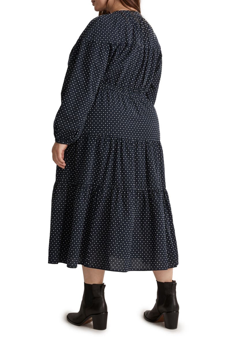 V-Neck Tiered Long Sleeve Dobby Midi Dress, Alternate, color, BLACK JACQUARD