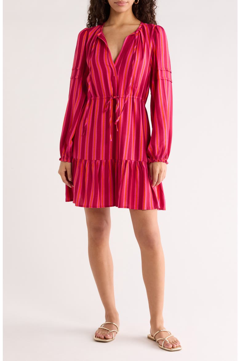Clarisa Stripes Lomie Long Sleeve Minidress, Main, color, FUCHSIA-ORANGE