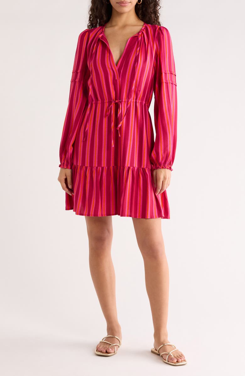 SUGARLIPS Clarisa Stripes Lomie Long Sleeve Minidress, Main, color, Fuchsia-Orange