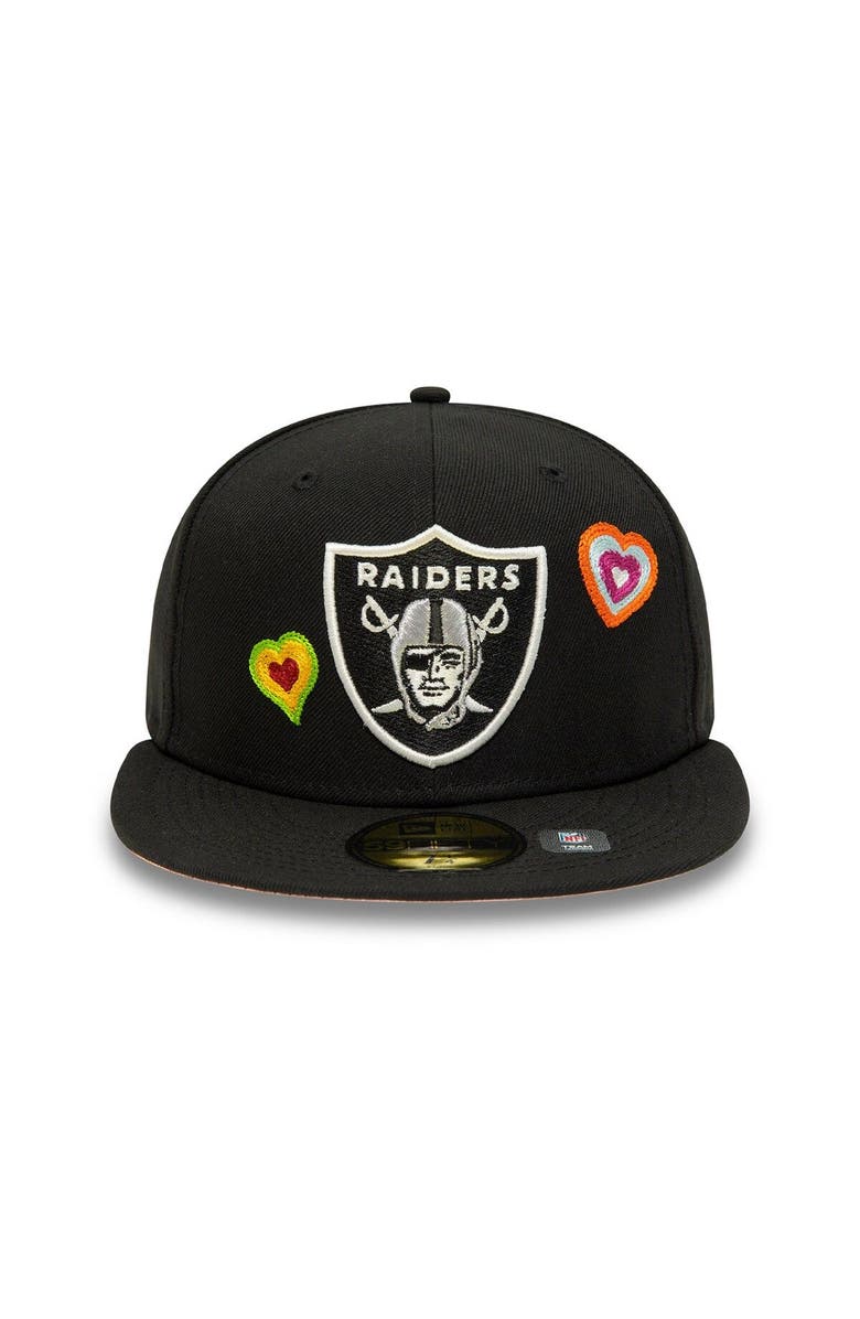 New Era Men's New Era Black Las Vegas Raiders Chain Stitch Heart 59FIFTY Fitted Hat, Alternate, color, 